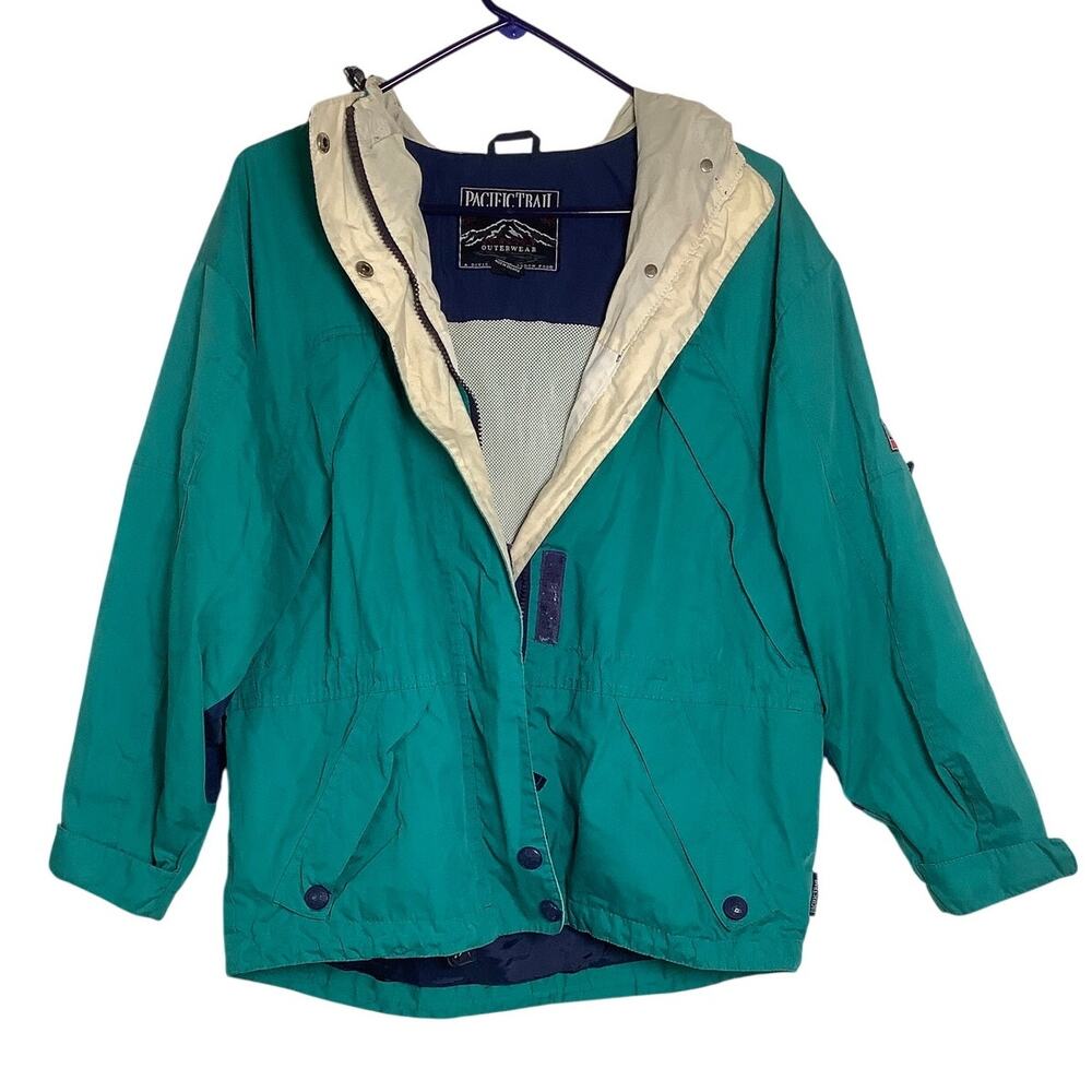 Pacific Trail Womens Small Petite Teal Hooded Windbreaker Jacket Vintage HR12-14